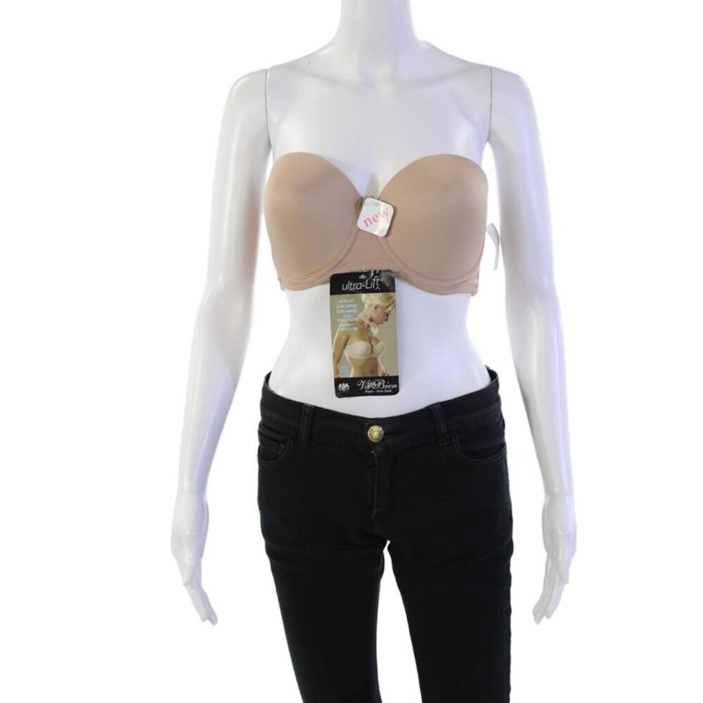 Va Bien womens Bow Accent Molded Cup Strapless Underwire Bra Beige Size 32E